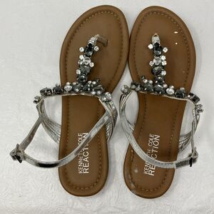 Kenneth Cole Reaction Silver Beige Sandals with Crystal Embellishments 7.5 M